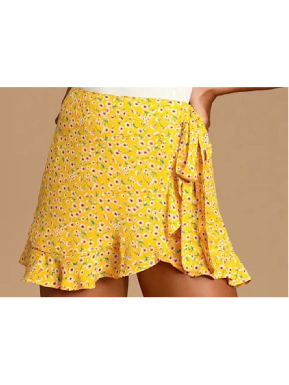 Lulus Yellow Floral Print Ruffled Wrap Skort